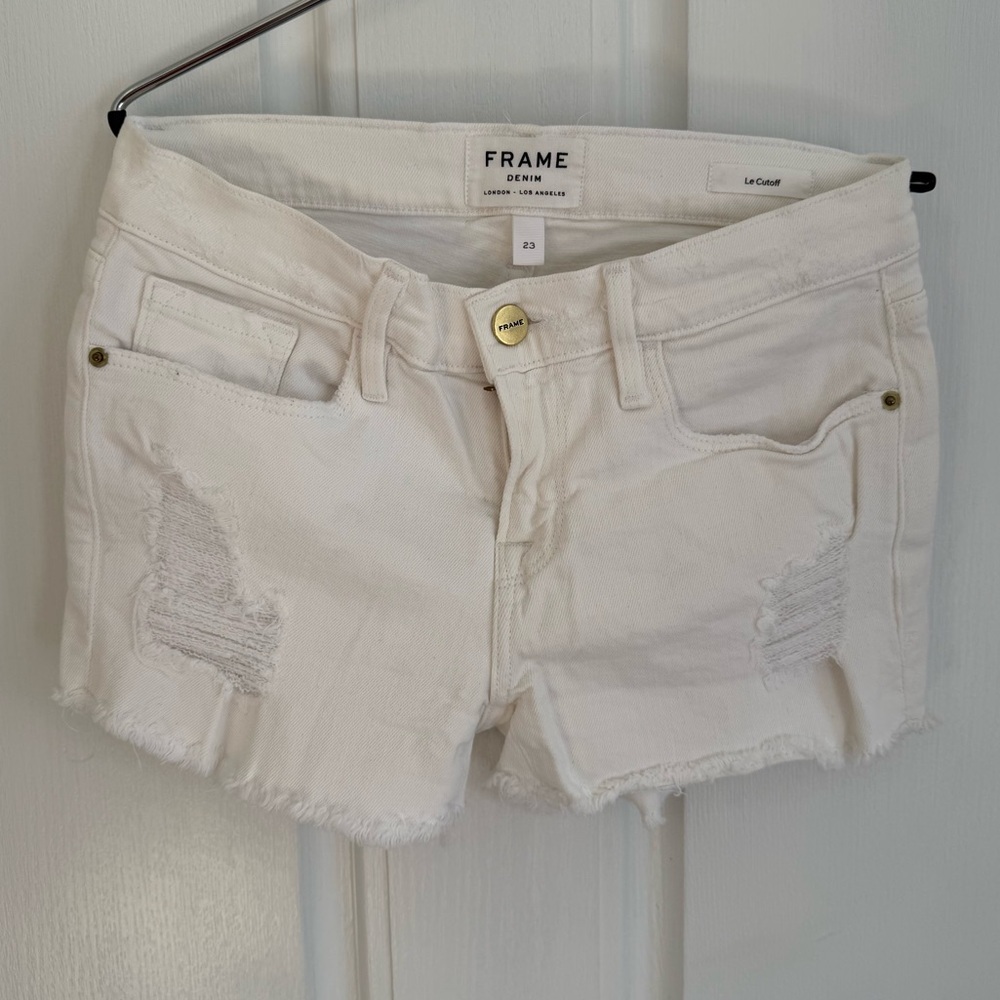 Frame Le Cutoff White Denim Shorts, Size 23